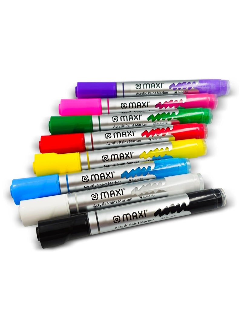 Maxi 8-Piece Acrylic Paint Markers 2mm Thickness Multicolour For Painting, Glass, Canvas, Wood, Plastic, Fabric, Metal, Leather, Ceramic - Image 2