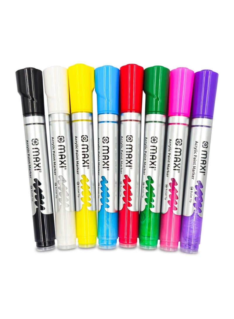 Maxi 8-Piece Acrylic Paint Markers 2mm Thickness Multicolour For Painting, Glass, Canvas, Wood, Plastic, Fabric, Metal, Leather, Ceramic - Image 3