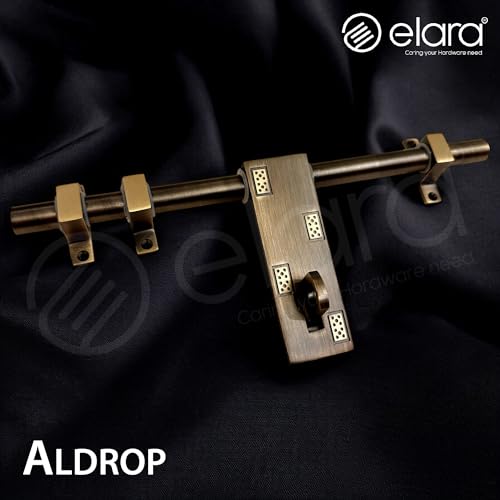 Elara BDK-1 Antique Brass Finish Double Brass Door Kit, 12 Inch Aldrop, 12 Inch Latch, Handle, Tower Bolt, Door Stopper, Pull Handle - Image 2