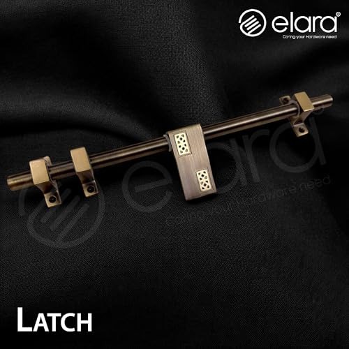 Elara BDK-1 Antique Brass Finish Double Brass Door Kit, 12 Inch Aldrop, 12 Inch Latch, Handle, Tower Bolt, Door Stopper, Pull Handle - Image 4