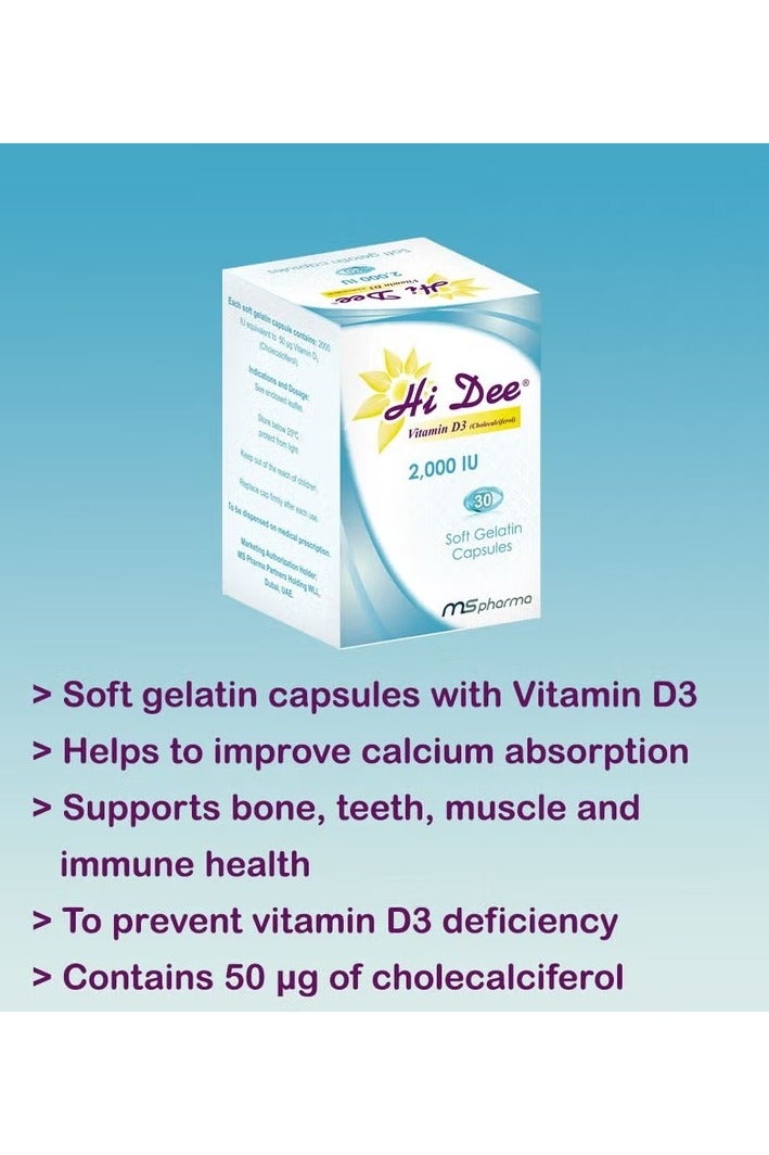 ms pharma Hi Dee Vitamin D3 2000 IU Soft Gelatin Capsules 30's - Image 2