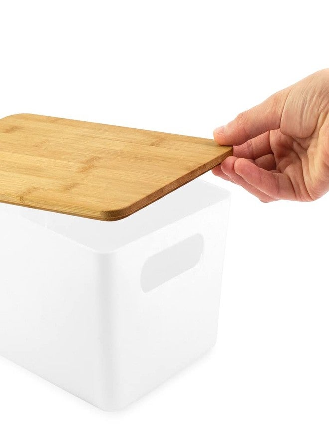 Isaac Jacobs 2-Pack Medium White Storage Bin Set w/Cut-Out Handles and Bamboo Lid, Plastic Organizers for Home, Pantry, Kitchen, Closet, Office, Home Décor, BPA Free, Food Safe (Medium, White) - Image 2