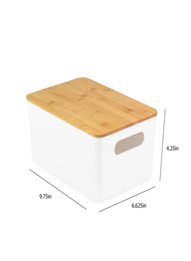 Isaac Jacobs 2-Pack Medium White Storage Bin Set w/Cut-Out Handles and Bamboo Lid, Plastic Organizers for Home, Pantry, Kitchen, Closet, Office, Home Décor, BPA Free, Food Safe (Medium, White) - Image 3