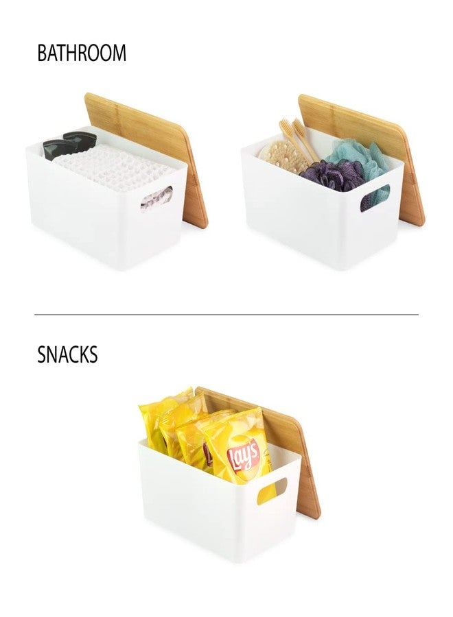 Isaac Jacobs 2-Pack Medium White Storage Bin Set w/Cut-Out Handles and Bamboo Lid, Plastic Organizers for Home, Pantry, Kitchen, Closet, Office, Home Décor, BPA Free, Food Safe (Medium, White) - Image 4