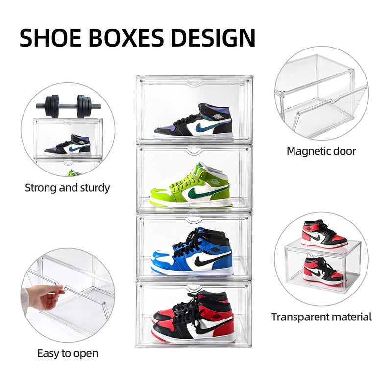 Uni HIMO Clear Shoe Organizer,Stackable Shoe Display Case,Shoe Box Storage Bins with Magnetic Door,Fit Shoe Size Up to US 14 (X-Large-1Pack) - Image 3