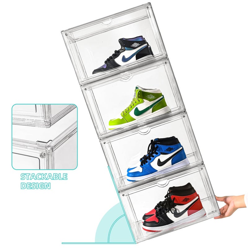 Uni HIMO Clear Shoe Organizer,Stackable Shoe Display Case,Shoe Box Storage Bins with Magnetic Door,Fit Shoe Size Up to US 14 (X-Large-1Pack) - Image 5