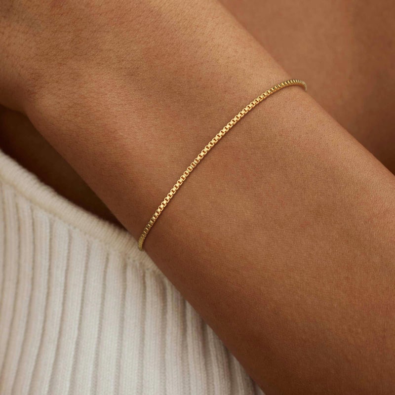 SLOONG Gold Bracelets for Women Trendy, 14K Real Gold Plated Dainty Stackable Simple Box Chain Bracelets, Layered Waterproof Jewelry Gift for Women Adjustable 6"+2" - Image 3