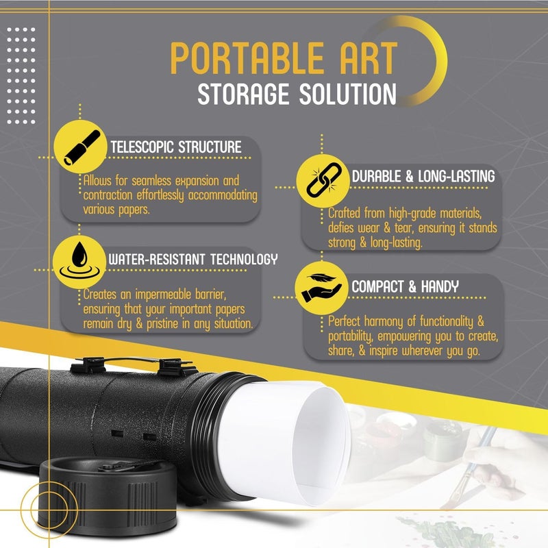 Flexzion Poster, Art, Document Tube with Strap, Expandable Waterproof Plastic Container, Telescoping Cylindrical Storage Case, Portable Paper Holder for Draft Sketch Blueprint, 4.7 IDx31.7-51.2 Inch - Image 4