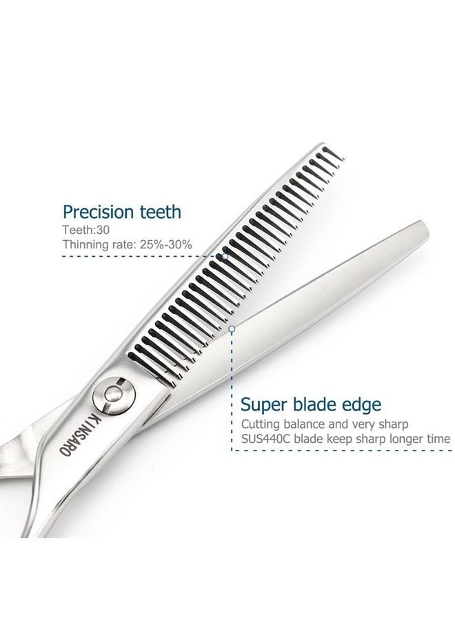 مقص شعر حلاق 6" مقصات تخفيف الشعر مقصات احترافية لتخفيف الشعر 30 سنًا 440C حافة مقعرة فضية KINSARO