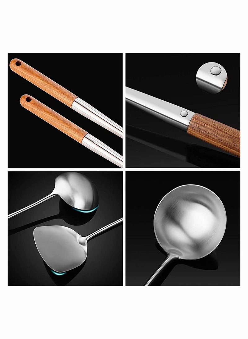 Spoon and Spatula,  Spatula and Spoon Tool Set for Wok, 2 Pcs Cooking-Serving Tool, 17 Inches Stainless Steel & Wooden Wok Utensils for Kitchen  - Image 4