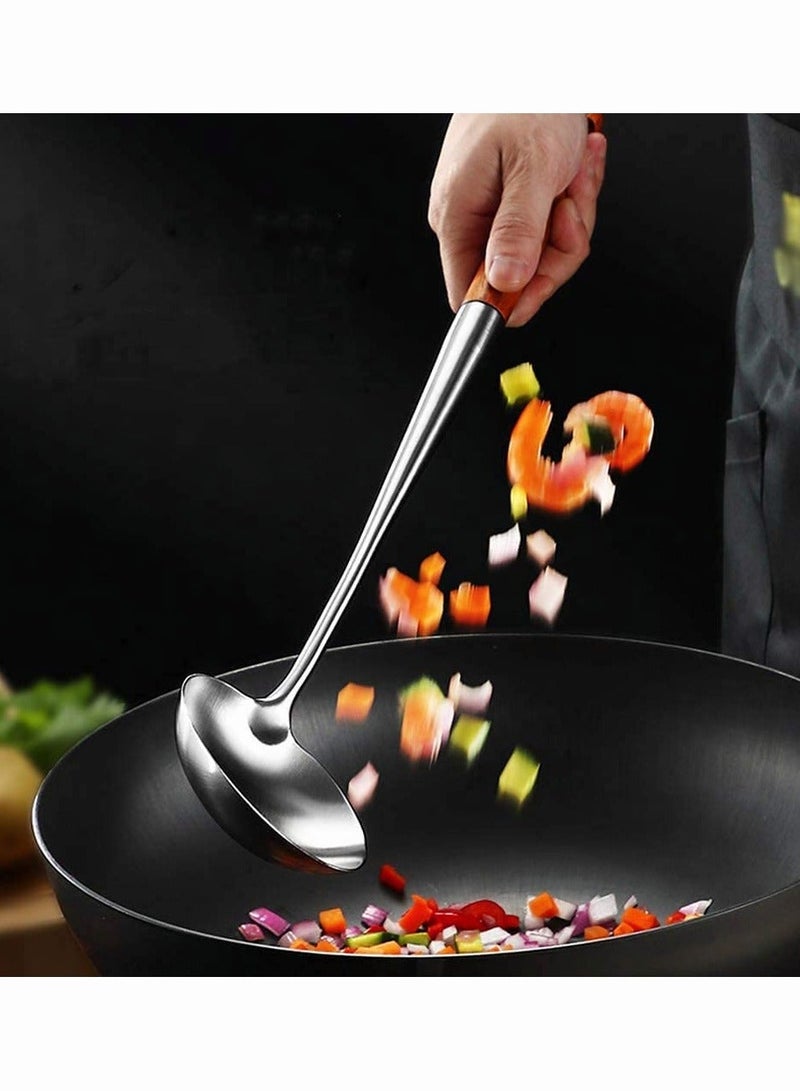 Spoon and Spatula,  Spatula and Spoon Tool Set for Wok, 2 Pcs Cooking-Serving Tool, 17 Inches Stainless Steel & Wooden Wok Utensils for Kitchen  - Image 3