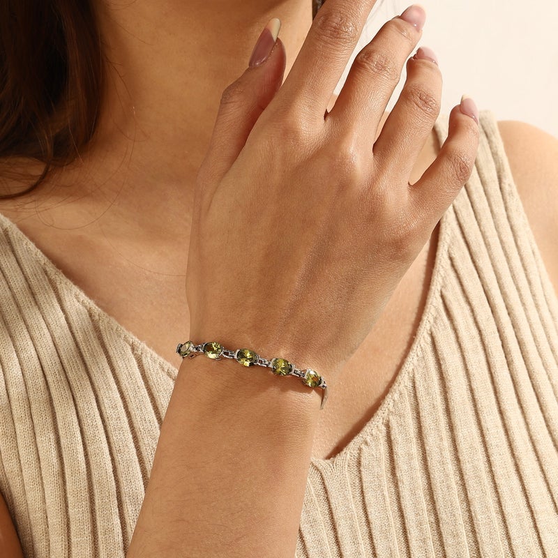Juwaliy 18K White Gold Plated Oval Tennis Bracelets for Women,August Birthstone Bracelet Peridot Jewelry Mom Wife Birthday Mother's Day Gift for Her - Image 5
