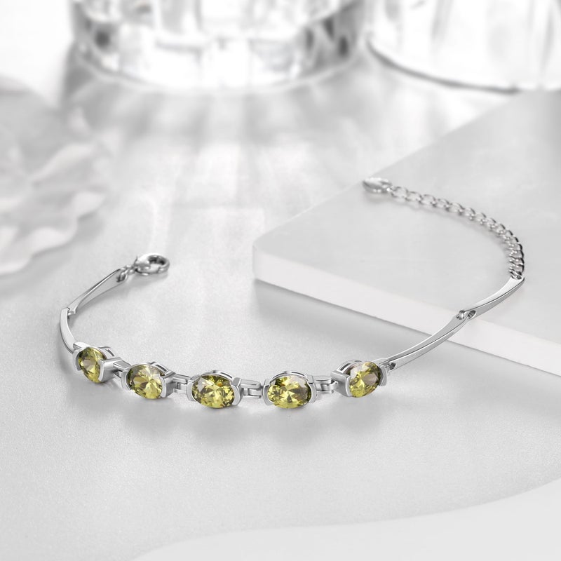 Juwaliy 18K White Gold Plated Oval Tennis Bracelets for Women,August Birthstone Bracelet Peridot Jewelry Mom Wife Birthday Mother's Day Gift for Her - Image 4