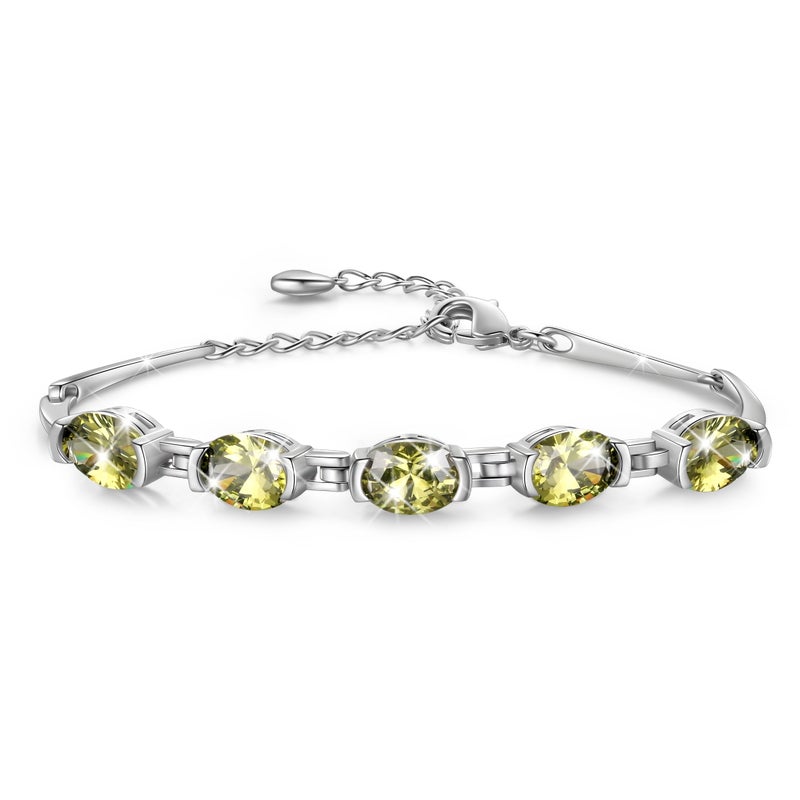 Juwaliy 18K White Gold Plated Oval Tennis Bracelets for Women,August Birthstone Bracelet Peridot Jewelry Mom Wife Birthday Mother's Day Gift for Her - Image 1
