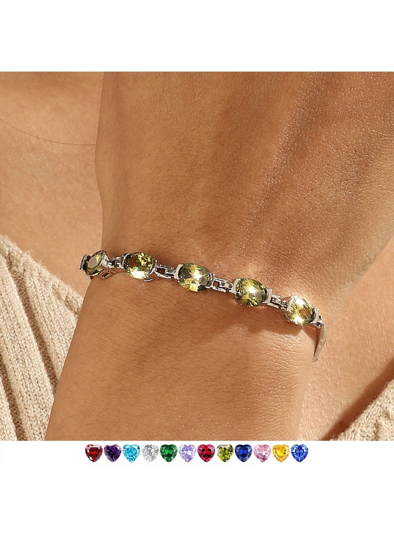 Juwaliy 18K White Gold Plated Oval Tennis Bracelets for Women,August Birthstone Bracelet Peridot Jewelry Mom Wife Birthday Mother's Day Gift for Her - Image 1