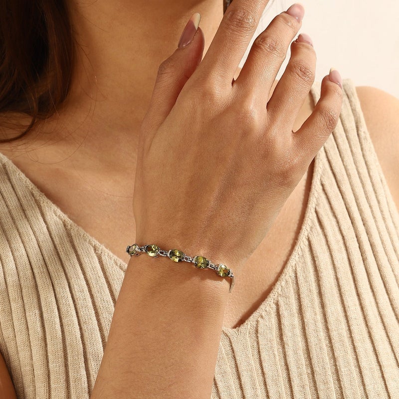 Juwaliy 18K White Gold Plated Oval Tennis Bracelets for Women,August Birthstone Bracelet Peridot Jewelry Mom Wife Birthday Mother's Day Gift for Her - Image 5