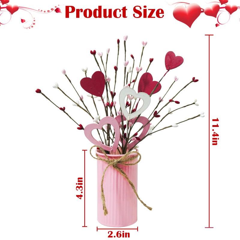 TORONTOKYO Valentines Day Decor, 6 Pack Valentine's Day Artificial Potted Plant Heart Shaped Valentines Day Picks with Berries Metal Pot for Home Office Table Centerpiece Decor - Image 2