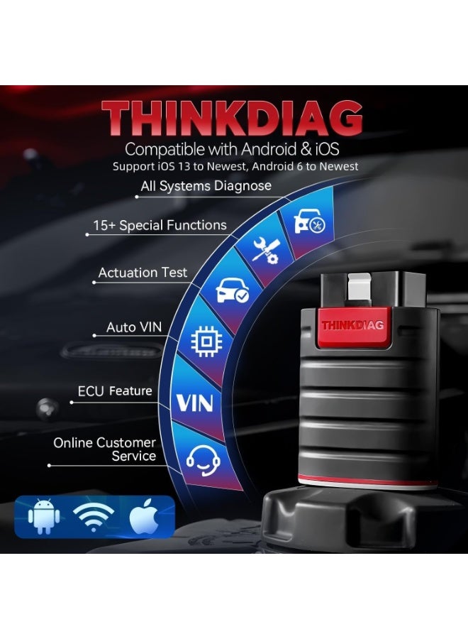 فكر في السيارة جهاز فحص أعطال السيارات Thinkdiag OBD2 بتقنية بلوتوث، أداة تشخيص ثنائية الاتجاه لكامل النظام، قارئ أكواد بمستوى المصنع مع وظيفة وحدة التحكم الإلكترونية، خدمة إعادة ضبط لأكثر من 15 نظام، برنامج FCA AutoAuth، تحديثات لمدة عام، متوافق مع نظامي iOS وAndroid - Image 2