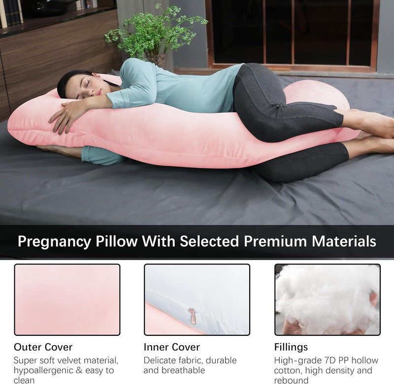 MOON PARK Pregnancy Pillows for Sleeping - U Shaped Full Body Maternity Pillow with Removable Cover - Support for Back, Legs, Belly, Hips - 57 Inch Pregnancy Pillow for Women - Pink - Image 3