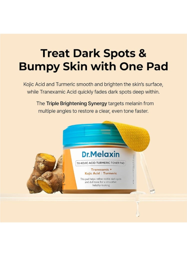 دكتور ميلاكسين مجموعة Dr. Melaxin TX Kojic Acid Turmeric من 3 قطع – تونر بادز وبخاخ وسيروم للتقشير والتفتيح والعناية بالبقع الداكنة - Image 3
