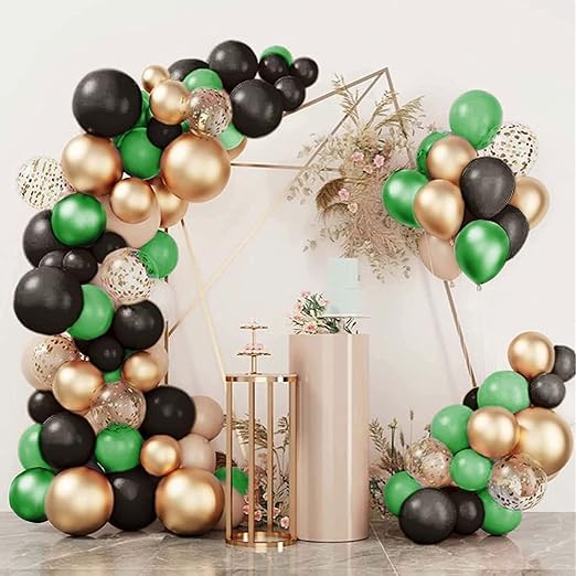 BRIJBAZAAR Gold Blue & White Metallic Shiny Balloons and Gold Confetti Balloons For Birthday/Anniversary/Engagement/Wedding/Special Event Theme Party Decoration (Green Gold Black + Gold Confetti) - Image 1