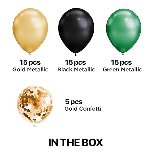 BRIJBAZAAR Gold Blue & White Metallic Shiny Balloons and Gold Confetti Balloons For Birthday/Anniversary/Engagement/Wedding/Special Event Theme Party Decoration (Green Gold Black + Gold Confetti) - Image 2