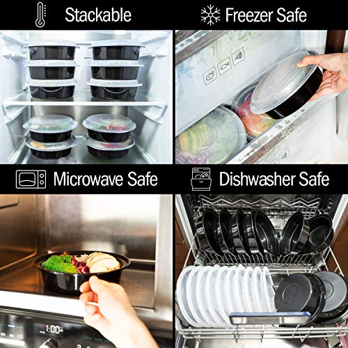 Igluu Meal Prep حاويات تحضير الوجبات القابلة لإعادة الاستخدام من إيغلو (10 عبوات) - حاويات طعام دائرية مع أغطية - قابلة للتكديس، آمنة في الميكروويف، الفريزر وغسالة الصحون - 28 أونصة/828 مل - قسم واحد - خالية من BPA - Image 5