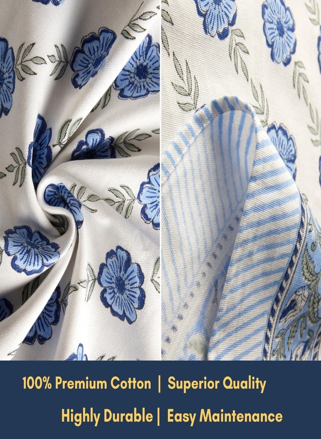 NIRVELLA Rectangle Table Cloth - Cotton Linen Block Print Tablecloth - 60x108 Inch 8 Seater - Fall Decor Indoor Outdoor Picnic Party Thanksgiving Christmas - Blue Dutch Delft Blossoms (Blue Green) - Image 5
