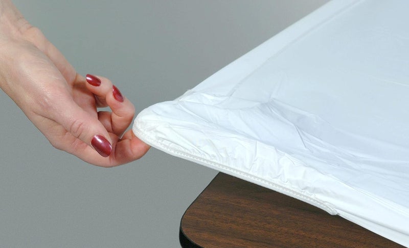 Kwik-Covers 6' Rectangle Plastic Table Covers 30" x 72", Bundle of 5 (White) - Image 1