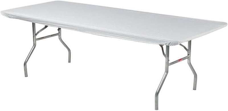 Kwik-Covers 6' Rectangle Plastic Table Covers 30" x 72", Bundle of 5 (White) - Image 2