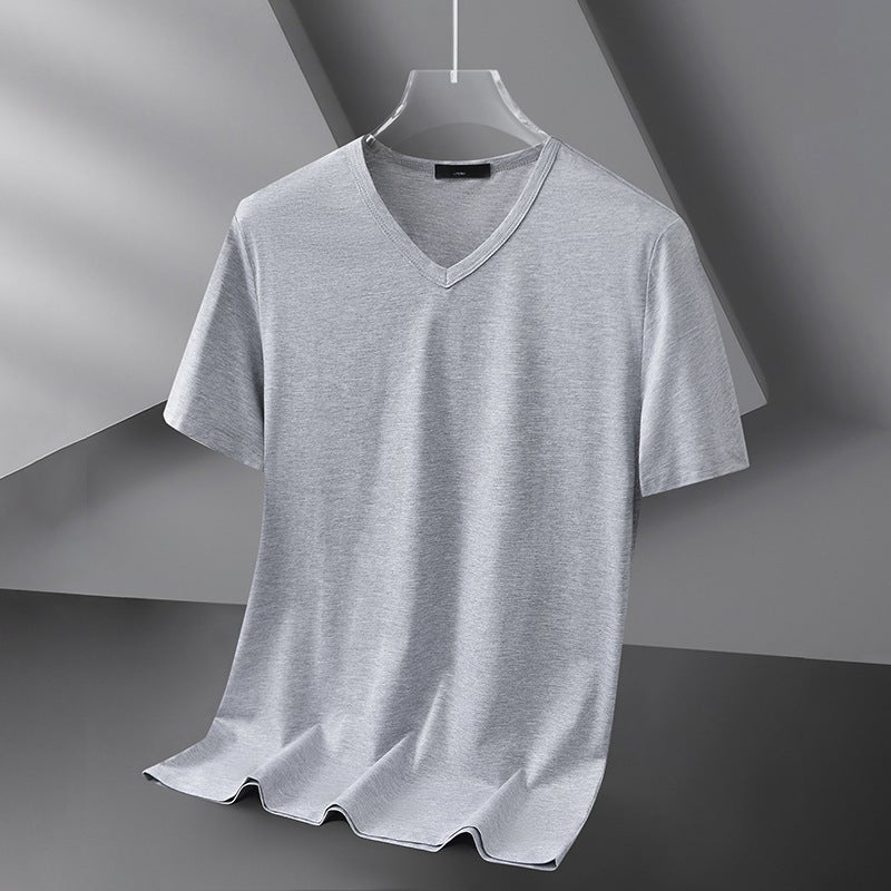Modal Ice Silk Short-Sleeved T-Shirt For Men Summer Thin V Neck Pure Black Pure Color New Quick-Drying Half-Sleeved T-Shirt Youth - Image 4
