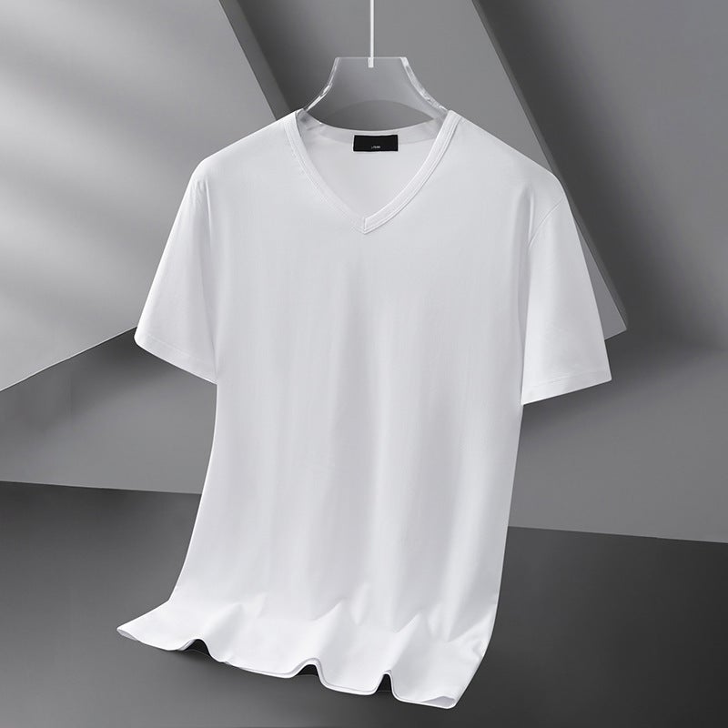 Modal Ice Silk Short-Sleeved T-Shirt For Men Summer Thin V Neck Pure Black Pure Color New Quick-Drying Half-Sleeved T-Shirt Youth - Image 1
