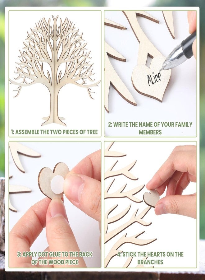 Marsui 3D Family Tree Decor Family Name Sign Tree of Life Sign Wooden Gratitude Cutouts Desktop Artificial with 54 Heart Tags for Home Birthday Party Mothers Day DIY Craft, 12.6 x 13.7 Inch - Image 3