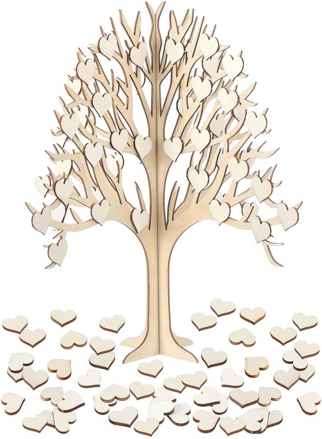 Marsui 3D Family Tree Decor Family Name Sign Tree of Life Sign Wooden Gratitude Cutouts Desktop Artificial with 54 Heart Tags for Home Birthday Party Mothers Day DIY Craft, 12.6 x 13.7 Inch - Image 1
