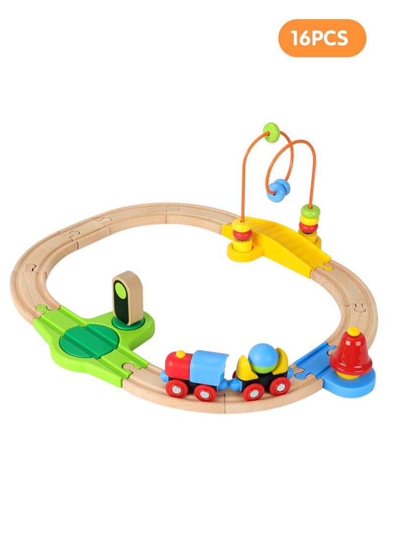 Wooden Railway Train Set, Puzzle Railway, Kids Railway Set, Educational Toddler Toy, Train Toy For Toddlers, Develop Motor Skills, Ages 18+ Months Up- Premium Wood Construction，Boys&Girls Birthday Gift  - Image 1