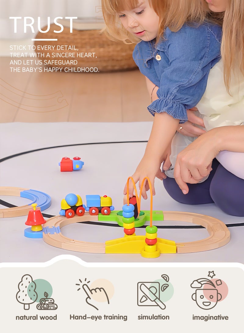 Wooden Railway Train Set, Puzzle Railway, Kids Railway Set, Educational Toddler Toy, Train Toy For Toddlers, Develop Motor Skills, Ages 18+ Months Up- Premium Wood Construction，Boys&Girls Birthday Gift  - Image 3