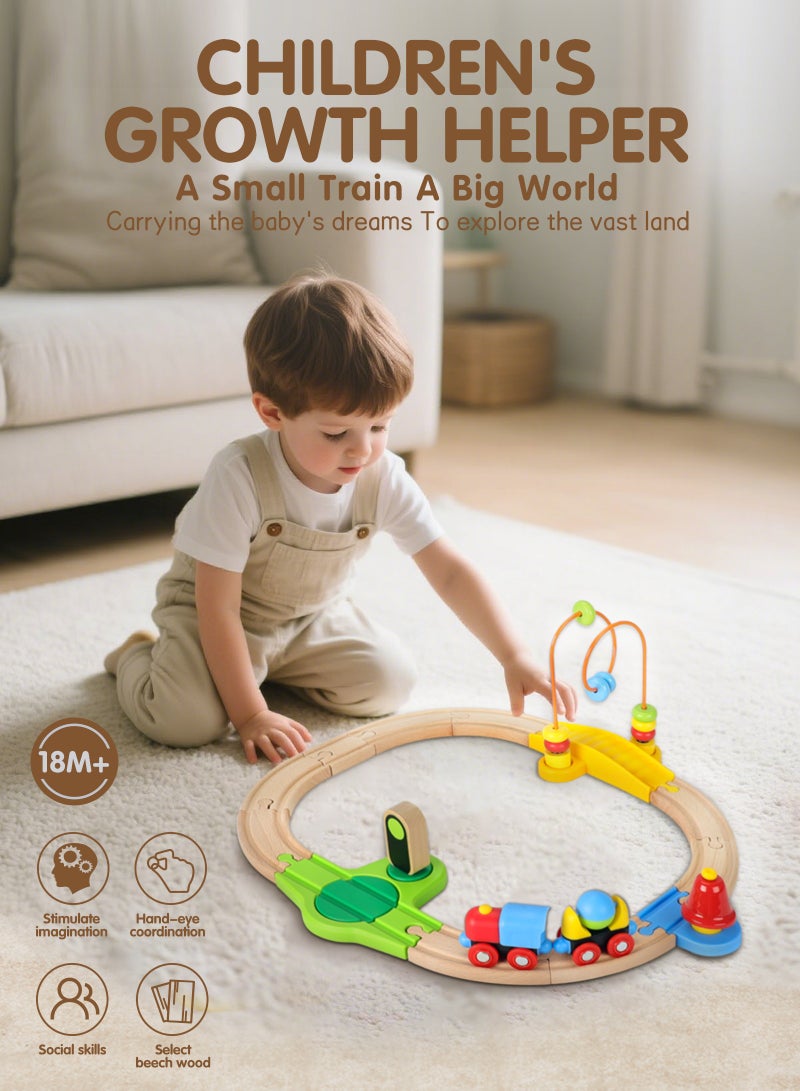 Wooden Railway Train Set, Puzzle Railway, Kids Railway Set, Educational Toddler Toy, Train Toy For Toddlers, Develop Motor Skills, Ages 18+ Months Up- Premium Wood Construction，Boys&Girls Birthday Gift  - Image 2