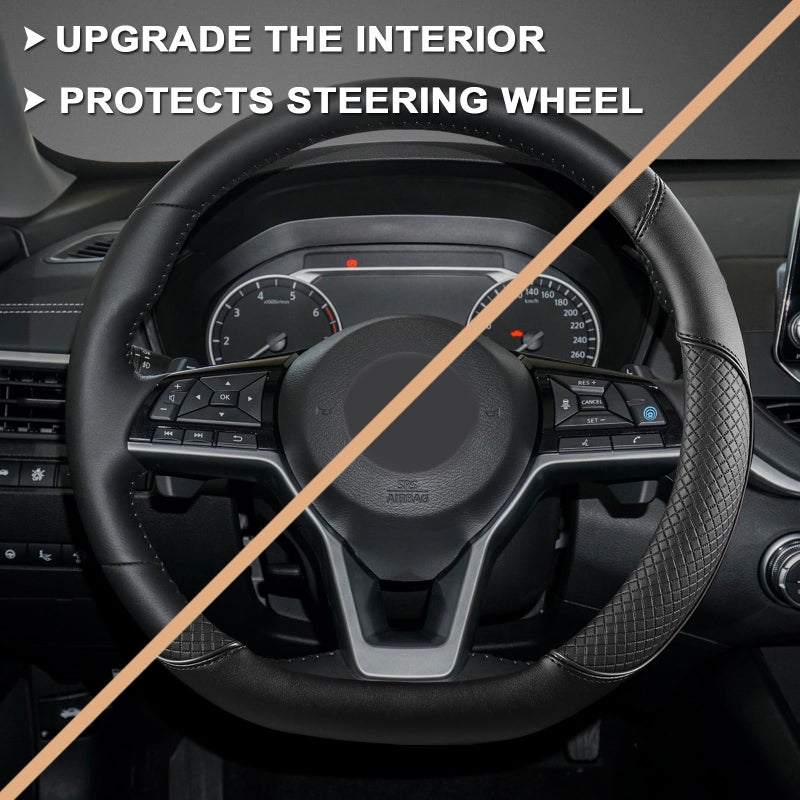 GIANT PANDA D Shape Steering Wheel Cover for Nissan Rogue Kicks - Auto Car Steering Wheel Cover Customized for Nissan Altima Sentra(Black+Black Line-D-Shaped) - Image 5