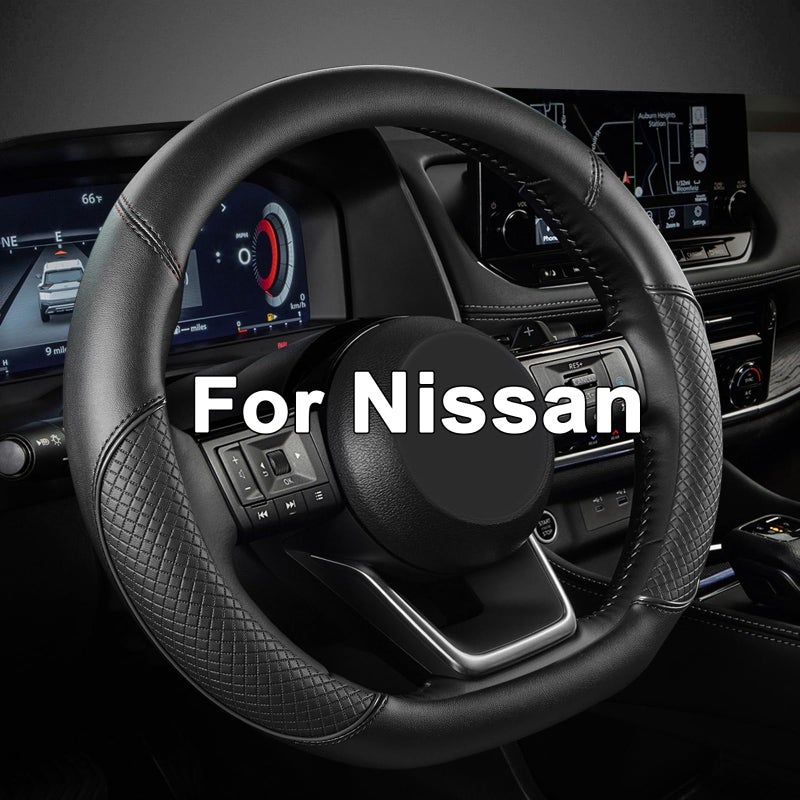 GIANT PANDA D Shape Steering Wheel Cover for Nissan Rogue Kicks - Auto Car Steering Wheel Cover Customized for Nissan Altima Sentra(Black+Black Line-D-Shaped) - Image 1