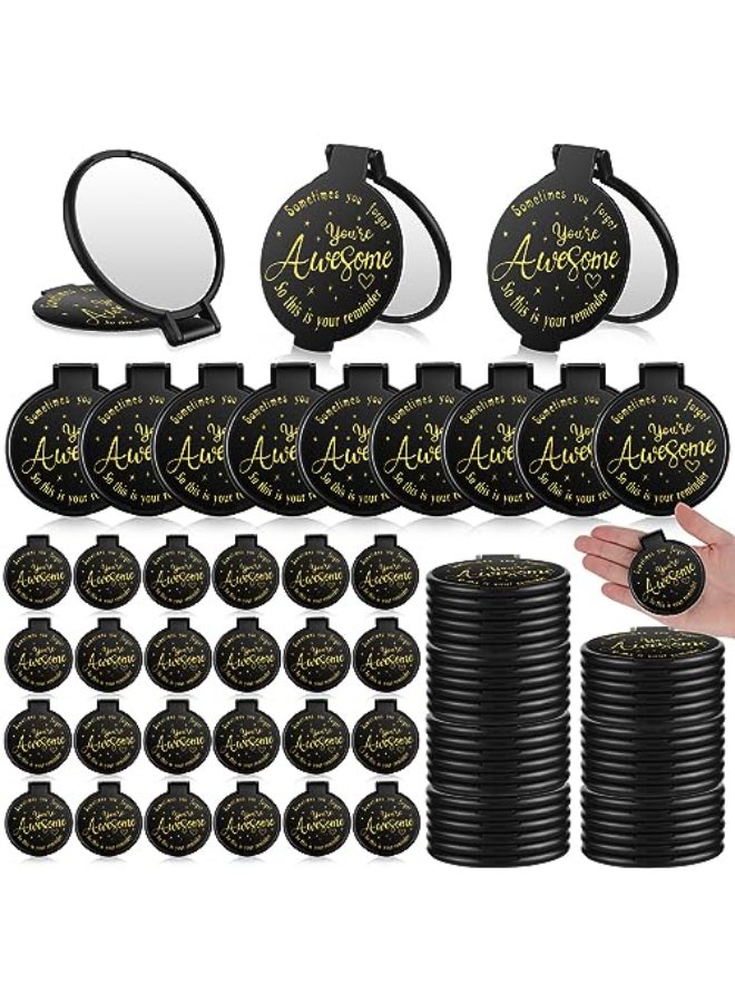Huwena 100 Pcs Black Small Compact Mirrors Bulk Gifts Youre Awesome Gifts for Women Clients Guest Employee Coworkers Staff Bulk Pocket Makeup Mirror for Purse for Galentines Valentines Party Favors - Image 1