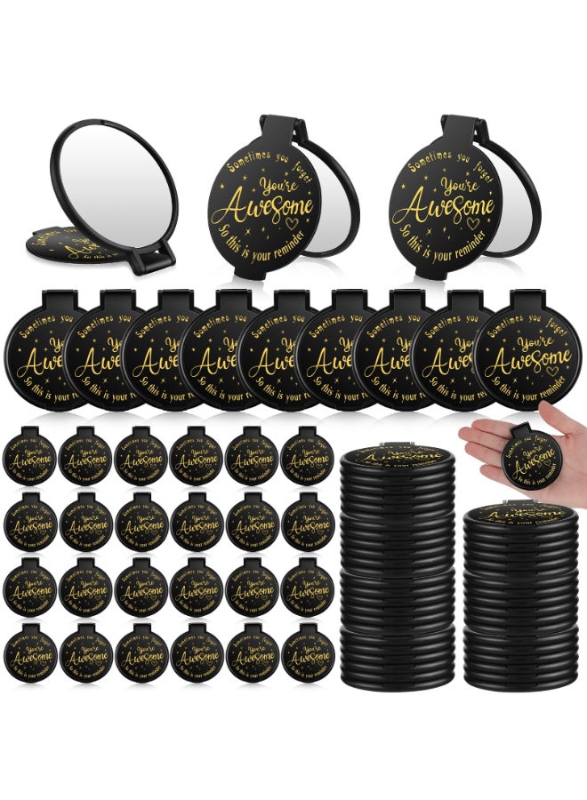 Huwena 100 Pcs Black Small Compact Mirrors Bulk Gifts Youre Awesome Gifts for Women Clients Guest Employee Coworkers Staff Bulk Pocket Makeup Mirror for Purse for Galentines Valentines Party Favors - Image 2