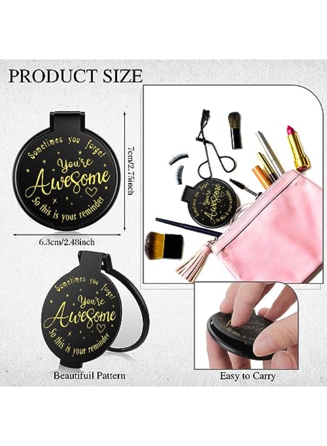 Huwena 100 Pcs Black Small Compact Mirrors Bulk Gifts Youre Awesome Gifts for Women Clients Guest Employee Coworkers Staff Bulk Pocket Makeup Mirror for Purse for Galentines Valentines Party Favors - Image 3