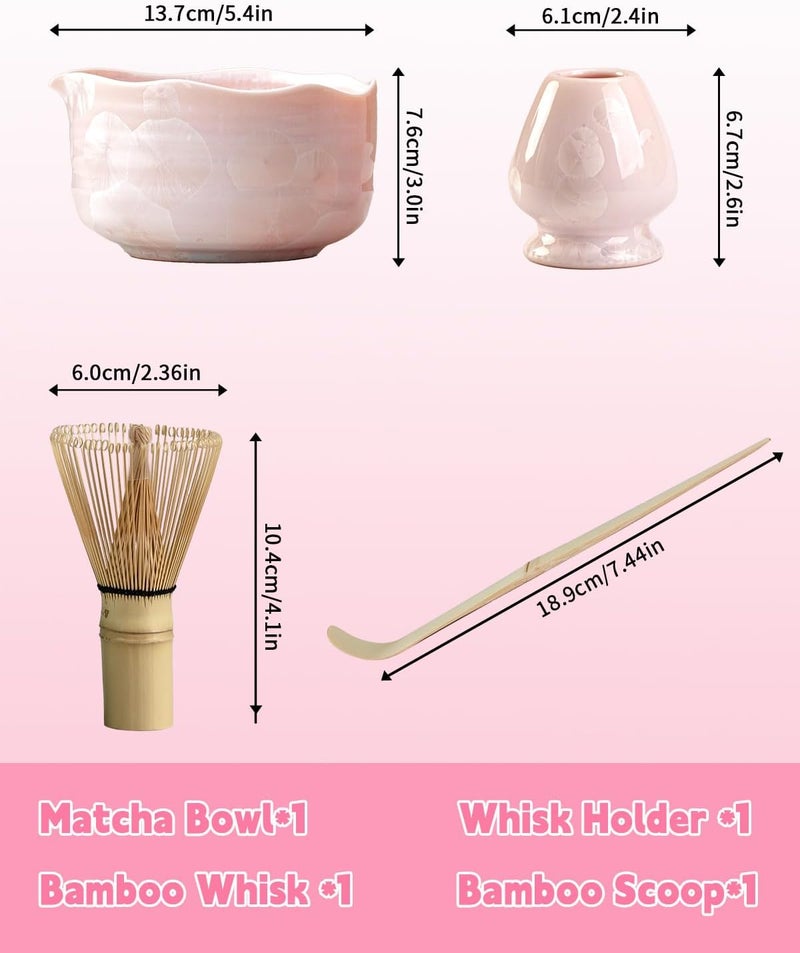 DIWU Natural Crystal Flower Matcha Set - 4 Pcs Food Grade Matcha Kit with Spouted Bowl, Matcha Whisk, Scoop and Chasen Holder - Matcha Tea Ceremony Gift for Matcha Lovers (Sakura Whisper) - Image 5