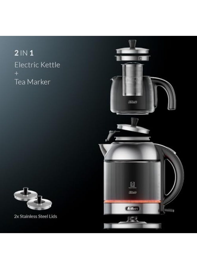 Feller Germany TS289 2-in-1 Tea Maker, 2L German Schott Glass Kettle + 1L Teapot, 2200W Strix Control, Keep Warm, BPA Free, Stainless Steel Filter (Stainless Steel) - Image 4