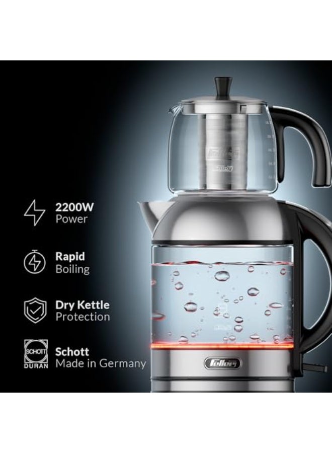 Feller Germany TS289 2-in-1 Tea Maker, 2L German Schott Glass Kettle + 1L Teapot, 2200W Strix Control, Keep Warm, BPA Free, Stainless Steel Filter (Stainless Steel) - Image 2