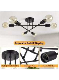 HUA QIANG WANG Black Sputnik Chandelier,Modern 6-Light Ceiling Light Fixture for Living Room,Dining Room,Bedroom,Kitchen Island  - Image 3