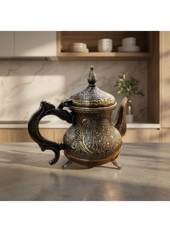 Acar 0.85L Ottoman Turkish Hand Embroidered Copper Teapot - Image 2