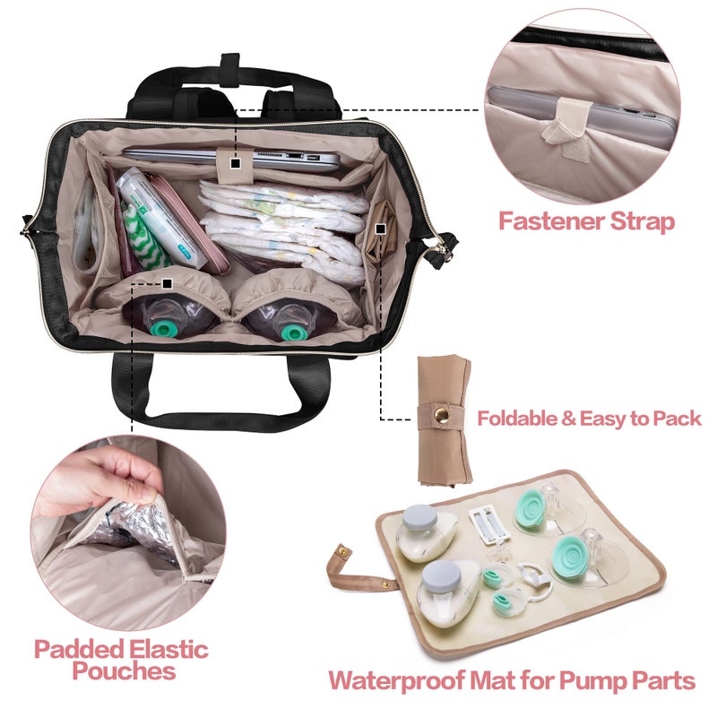 Fasrom Wearable Breast Pump Bag Backpack With Cooler and Tote, Compatible With Momcozy, Medela and Elvie Hands Free Pumps, Black (Patent Design) - Image 3