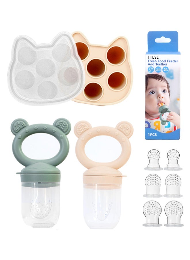 TTESL 2 pcs Anti-Drop Baby Fruit Feeder & Breastmilk Popsicle Molds for Teething with Lids, The Perfect Food Feeder, Teether Pacifier, Easy-to-Clean Silicone Feeder Teethers, Extra Silicone Clips - Image 1