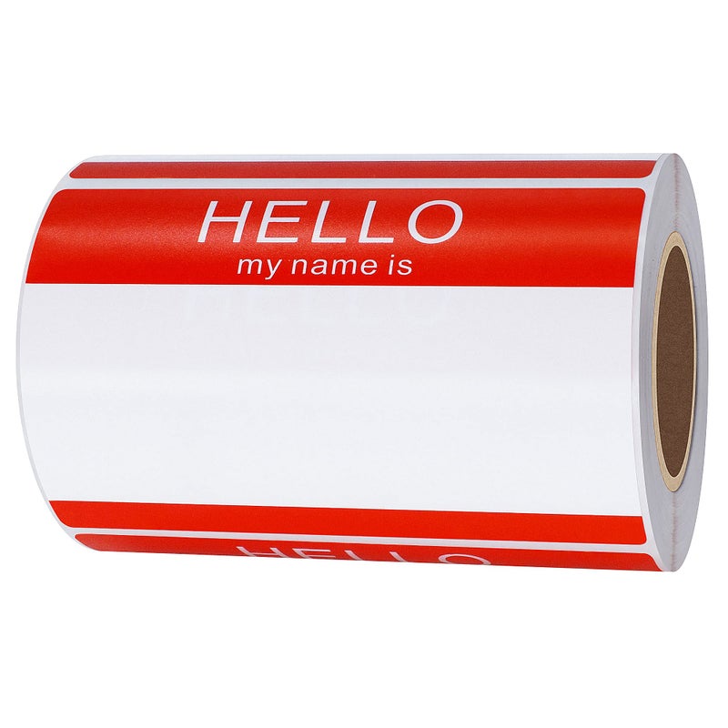 Hybsk Hello My Name is Blue Name Tag Identification Stickers 3-1/2â€ x 2-3/8â€ Total 200 Labels Per Roll (Red) - Image 1